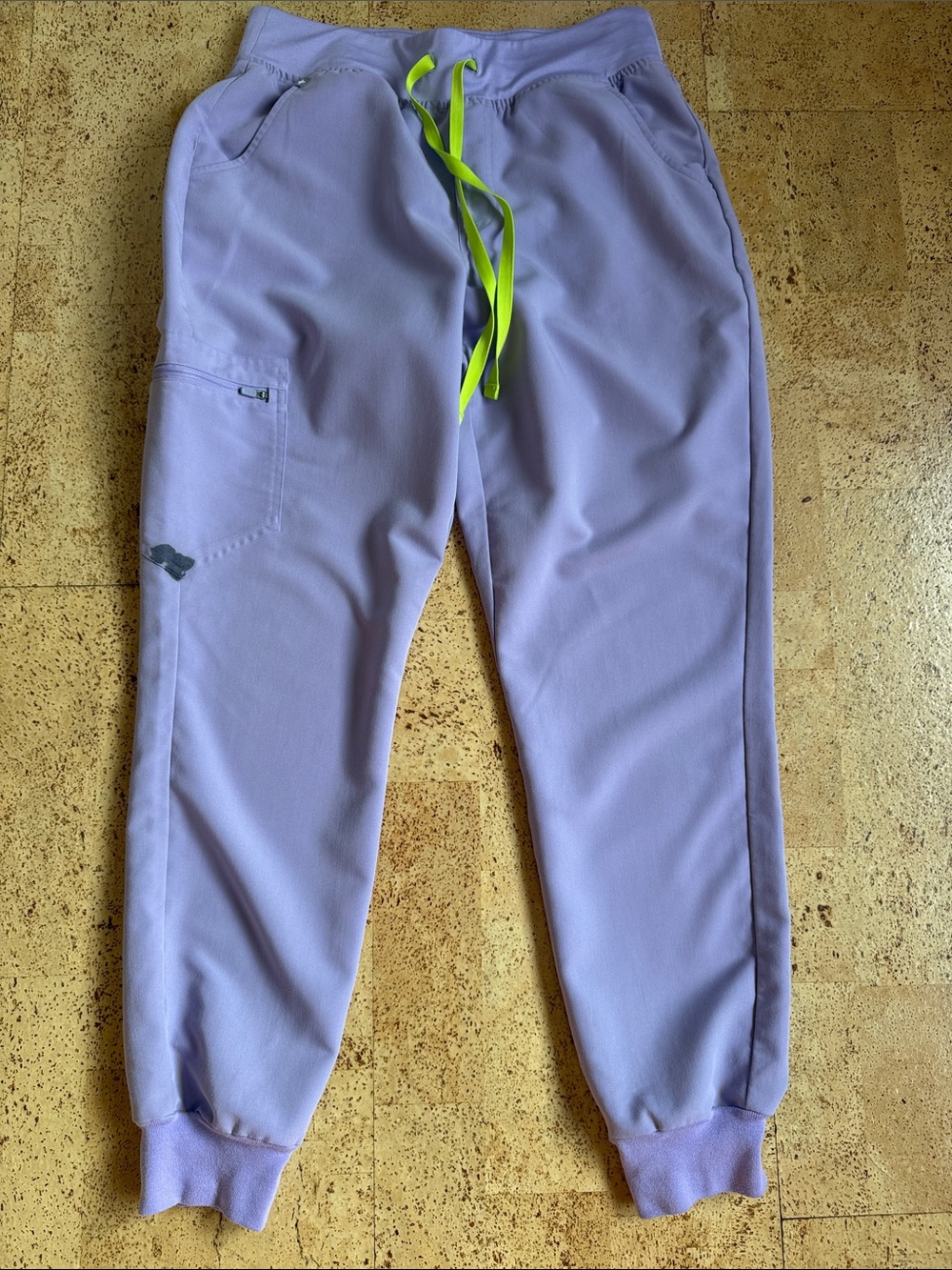 Figs Lavender Jogger Pants with Neon Yellow Drawstring